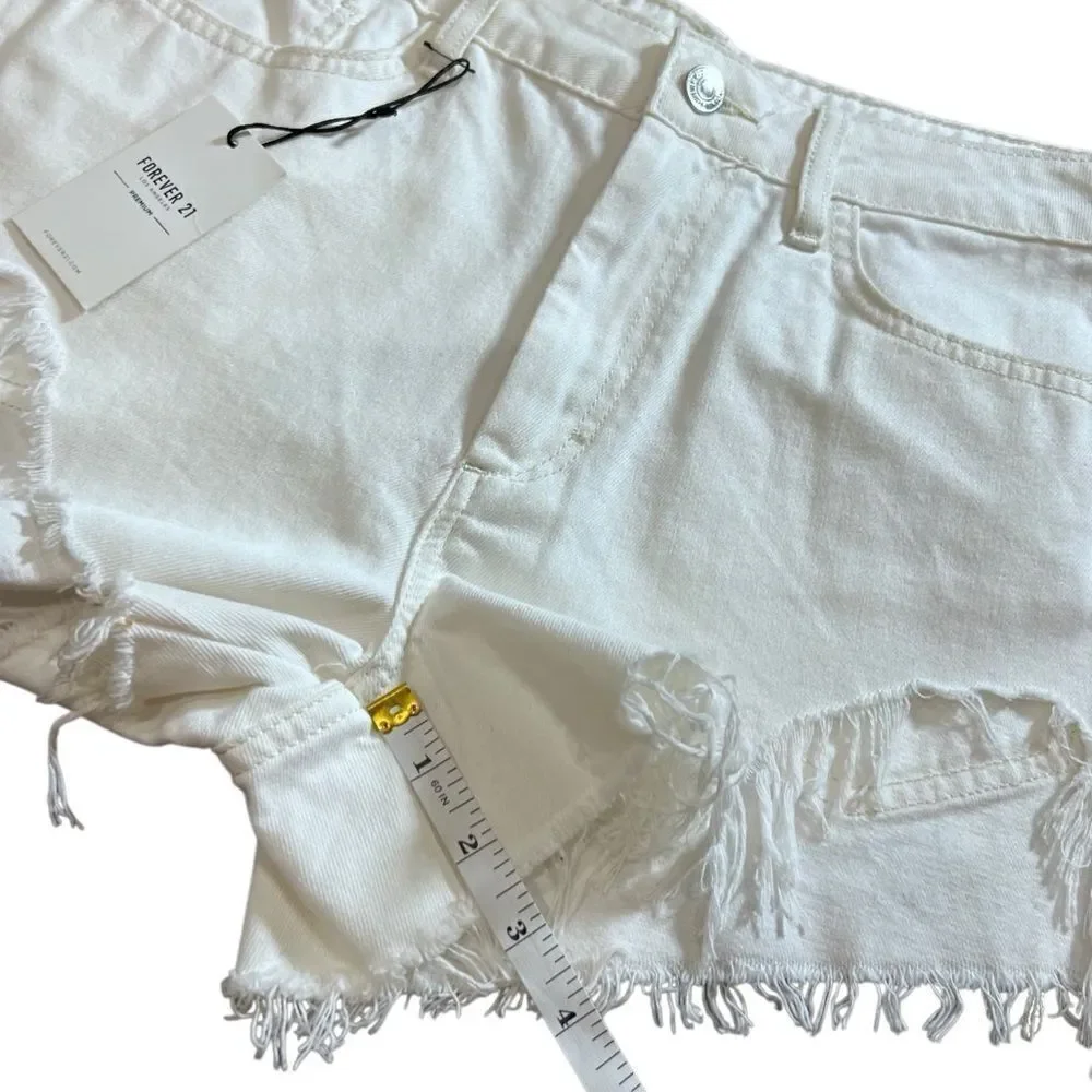 Forever 21 White Distressed high waist cut off Jean Shorts Size 27